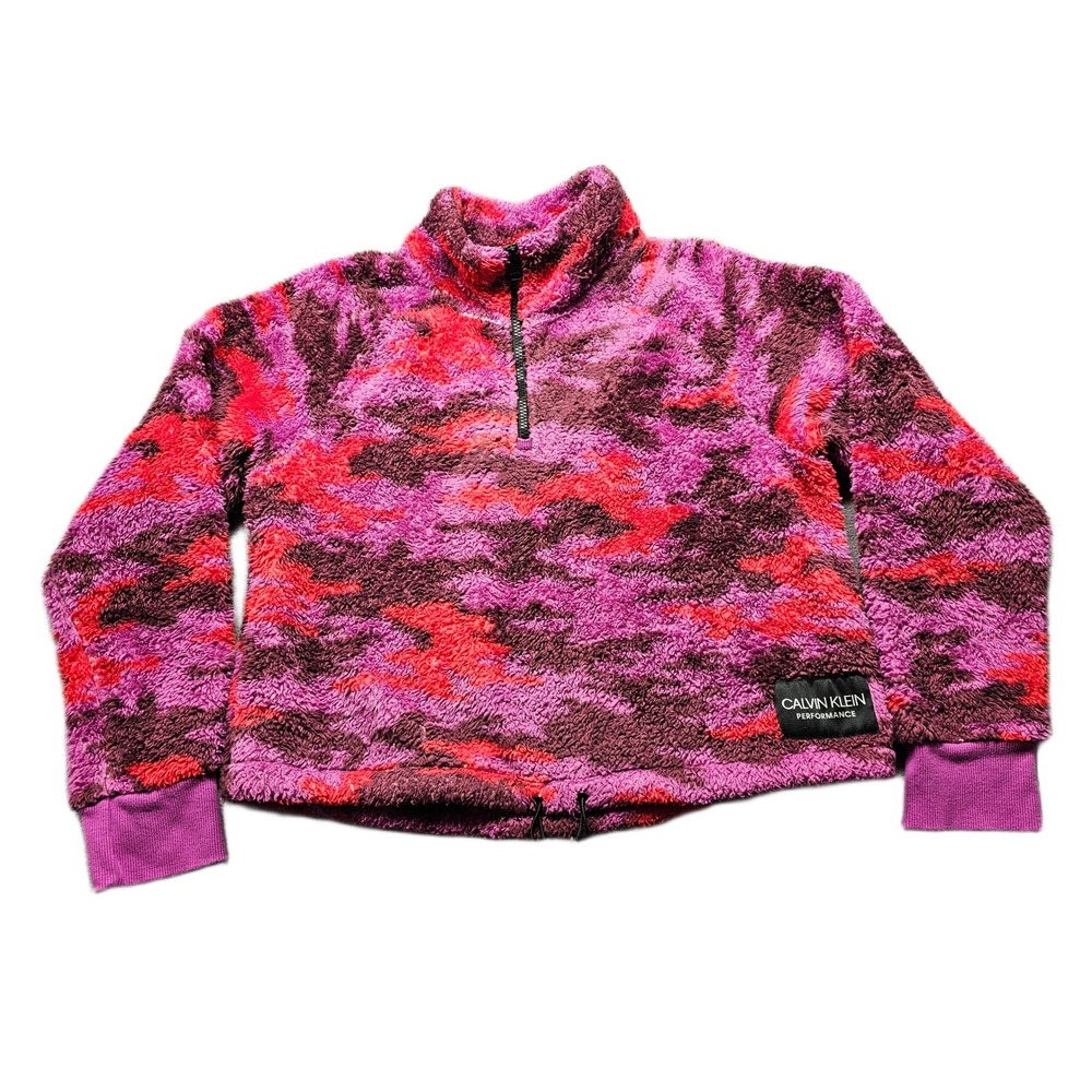 Calvin Klein Performance Womens Medium Pink Camo Fleece Quarter Zip Pullover